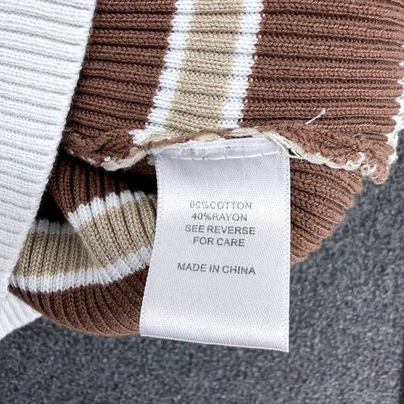 Vtg Y2k 90s Womens Striped Long Sleeve Henley Button Up Knit Top Milk Mesh Small - Picture 7 of 10